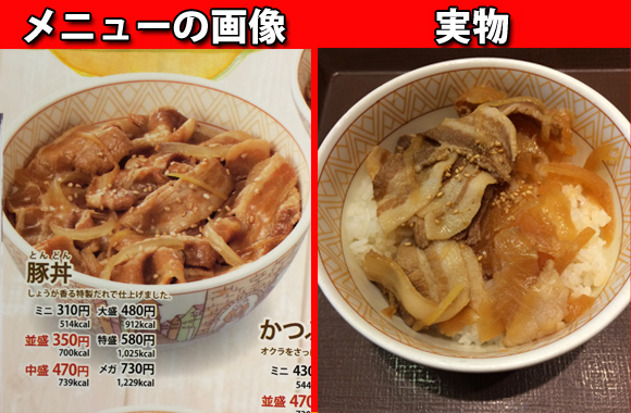 【検証】復活したすき家の「豚丼」の肉が少ないというのでメニューと実物を比較してみた